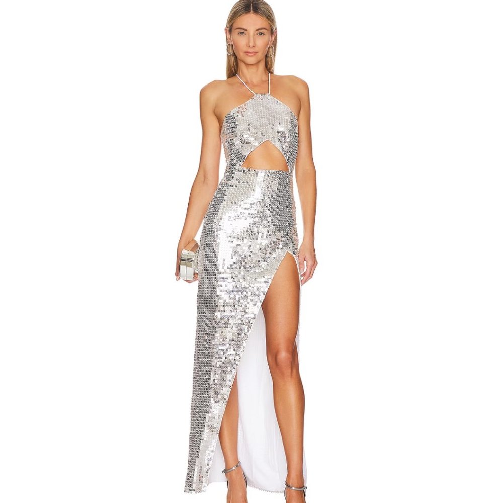 MAJORELLE Silver Sequin Prom Dress
